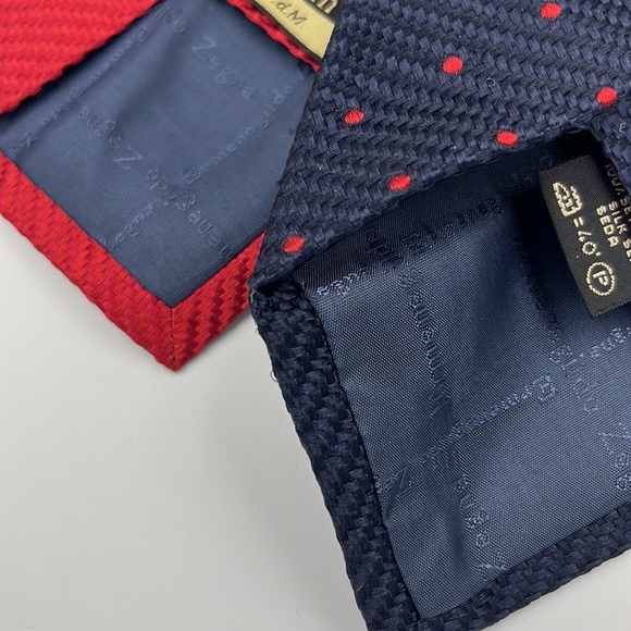 Ermenegildo Zegna Necktie Irregular Men's Twin Tie 100% Silk Made In Italy EUC - Picture 10 of 10